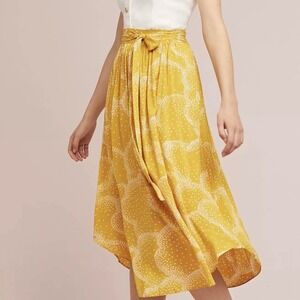 New Maeve Anthropologie Yellow Cloud Polka Dot Staycation Midi Skirt Size XL